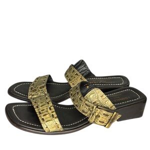 Y2K Preppy Donald J Pliner Ankara Croc Print Leather Slide Sandals Size 7 M